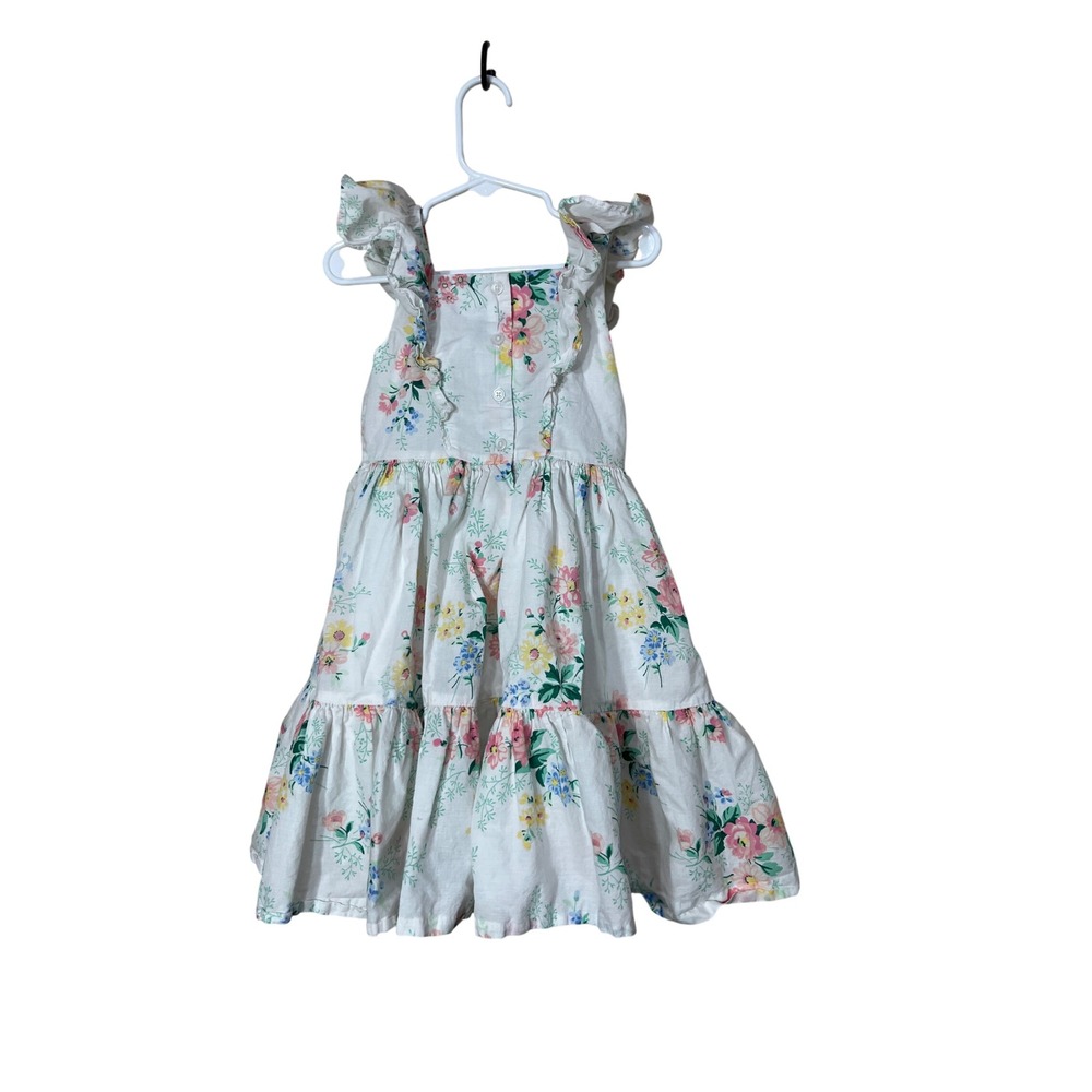 Janie and Jack Kids Girls White Floral Print Tiered Ruffle Dress Size 4